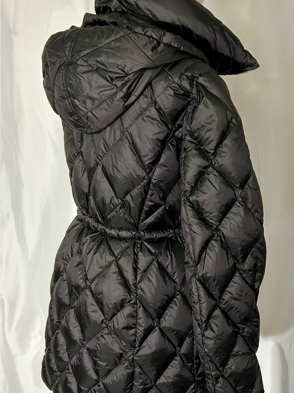 Michael Kors Black Diamond Quilted Down Puffer Coat Petite Large Hooded Fitted